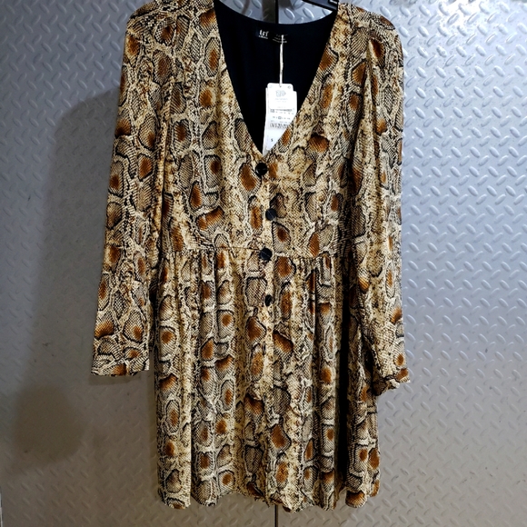 NWT ZARA snakeskin print dress (M) 🐍 earth brown palette - Picture 3 of 9